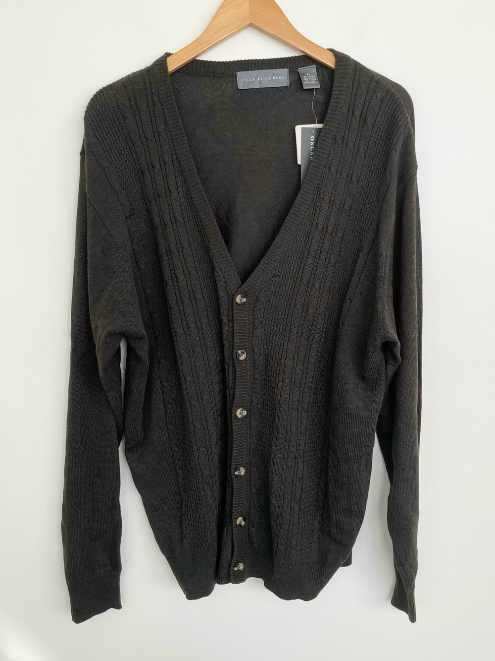 NWT Oscar De La Renta Forest Green Textured Cotton Blend Cardigan Sweater XL